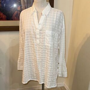 J. Jill White Cotton Pattern Tunic w/ Side Buttons Size Large